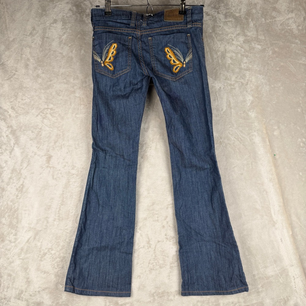 Y2k Vintage Frankie B Low Rise Flare Jean Dark Butterfly Embroidery Size 4 Denim